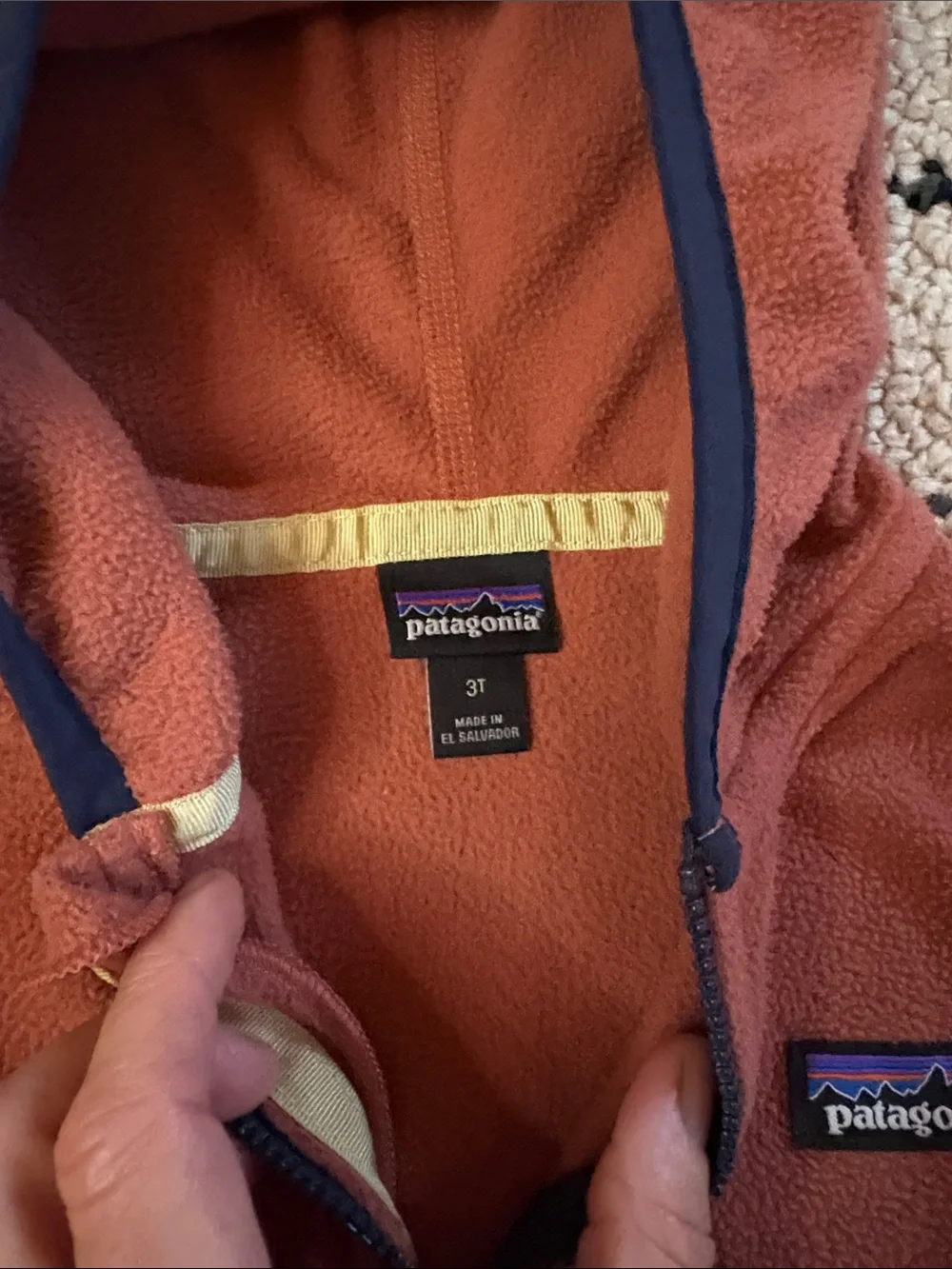 Patagonia Kids Hooded Fleece Jacket - Rust, Light Blue & Yellow